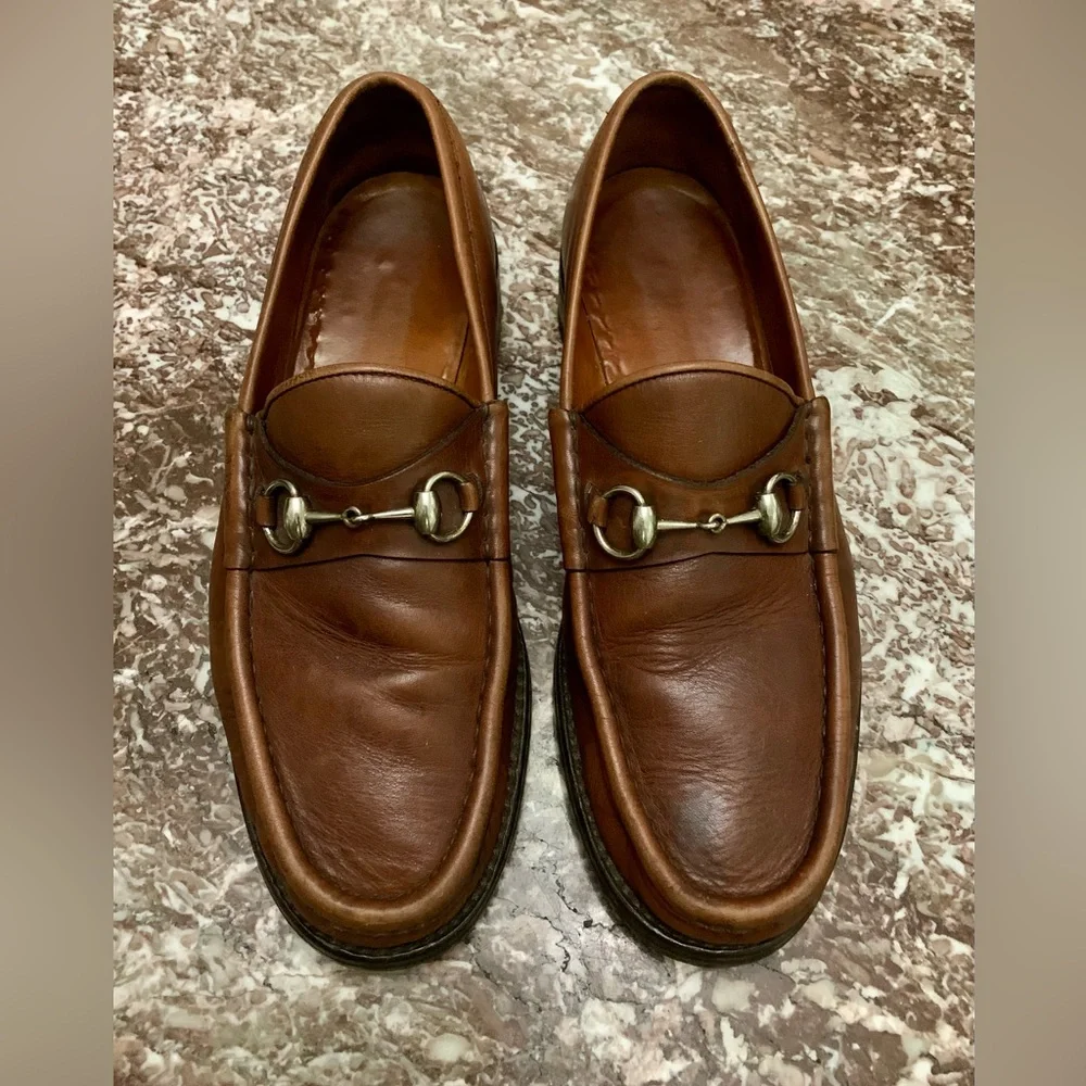 Gucci Men's Brown Leather Horsebit Loafers